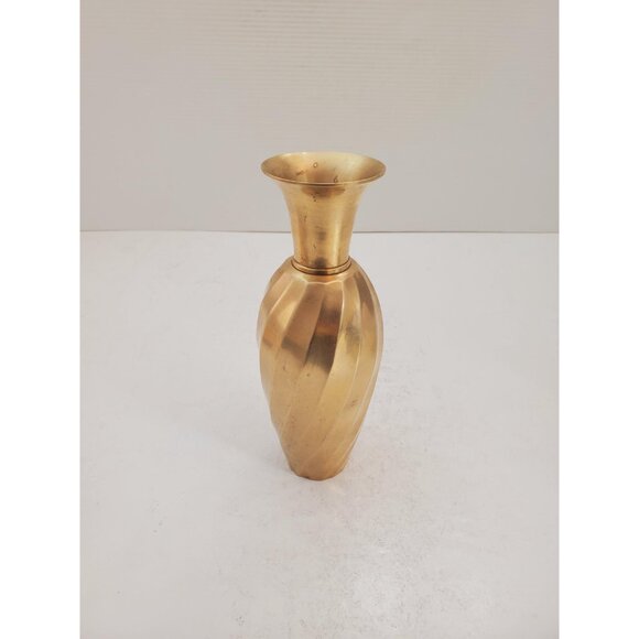 Vintage Indian Solid Brass Swirl Vase | Polished - Picture 3 of 10